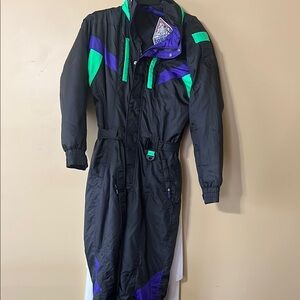 Retro Black and Purple Geometric Ski Pants